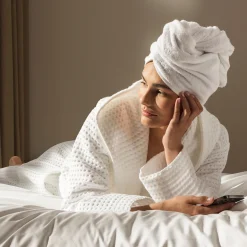 Piquée Bademantel mit Kapuze weiß(snow)