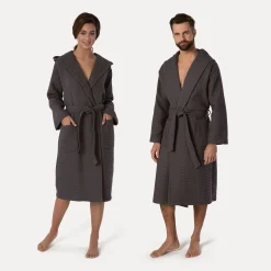 Piquée Bademantel mit Kapuze grau(graphite)