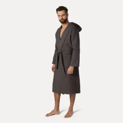 Piquée Bademantel mit Kapuze grau(graphite)