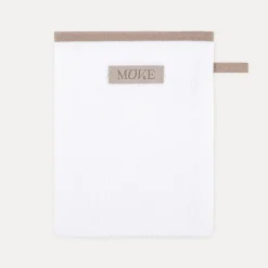 Sauna Waschhandschuh 20X15 cm(blanc m. braunen Schrägb.+Prägetik.)